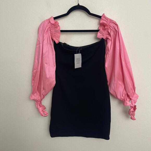 Majorelle Sky Dress In Black Pink satin off-the-shoulder sleeves XS $188msrp NW - Picture 7 of 7